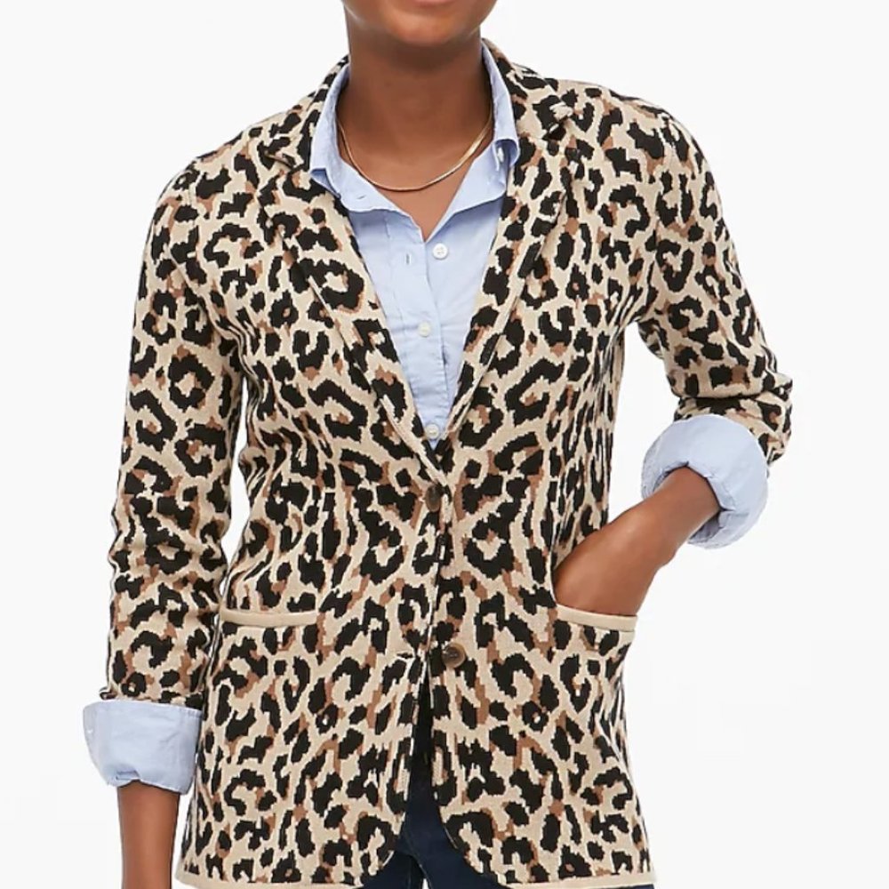 SOLD!!JCREW LEOPARD PRINT SWEATER BLAZER - Picture 3 of 9